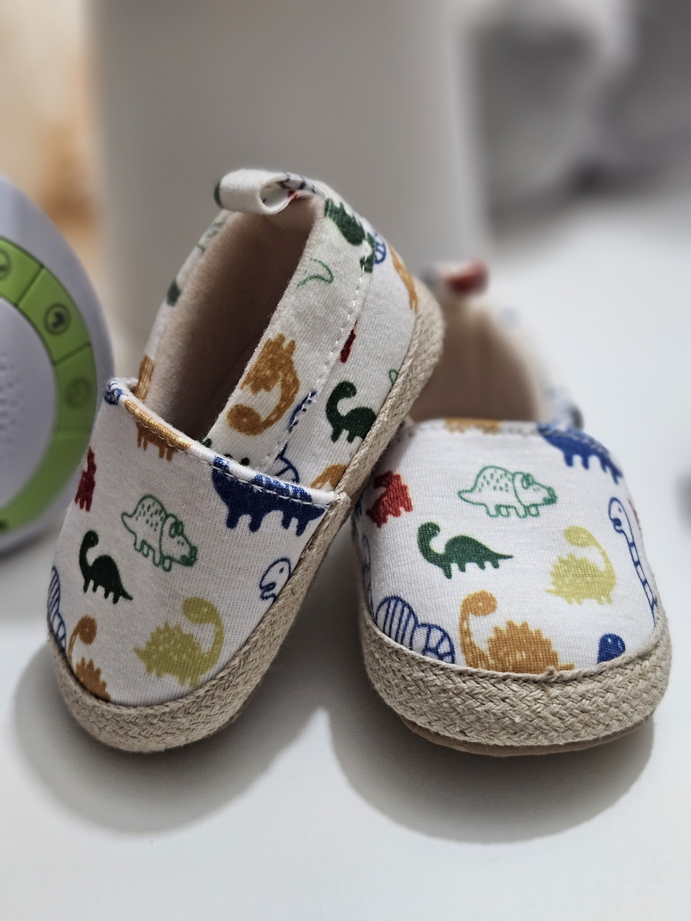 Kids' Canvas Slip-On Shoes with Colorful Dinosaur Print - White